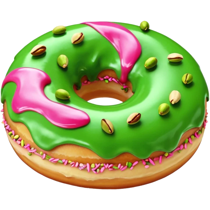 donut with green & pink swirled frosting & pistachio pieces emoji