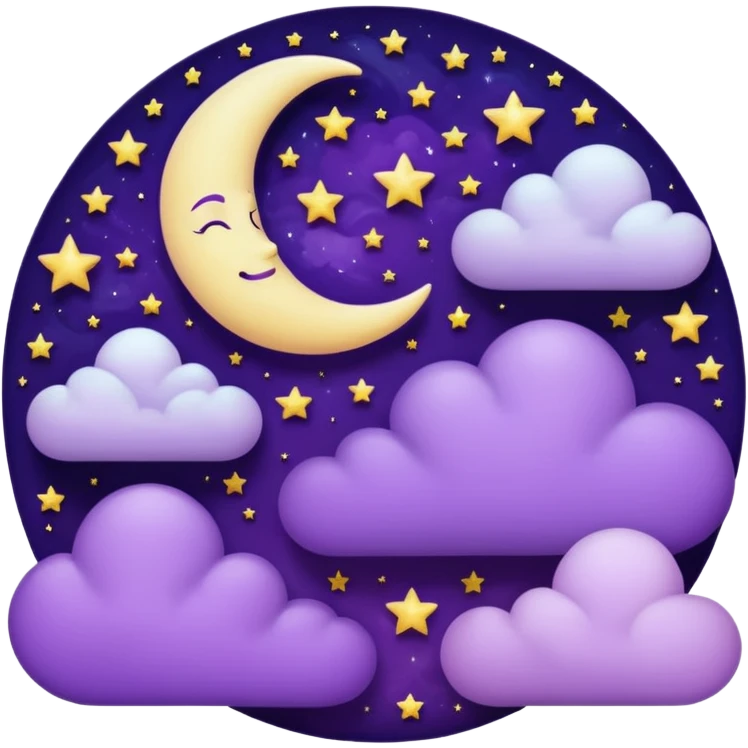 Purple Crescent Moon With Clouds And Stars emoji