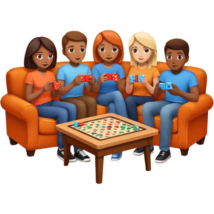 group of friends on couch playing a game couch should be dark orange emoji