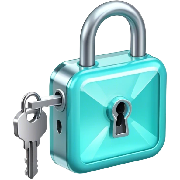 Holographic and glassmorphic turquoise lock emoji