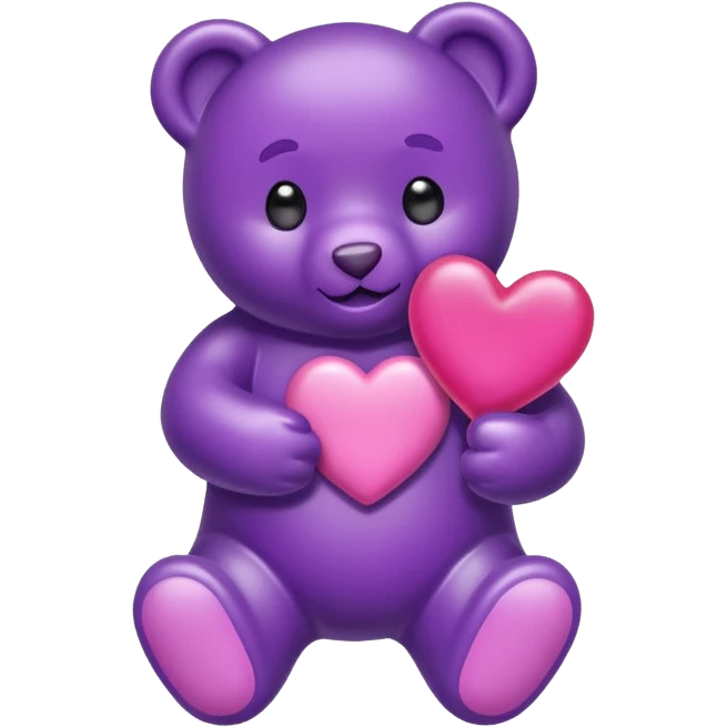 Gummy beart morado agarrando un corazón rosa cute emoji