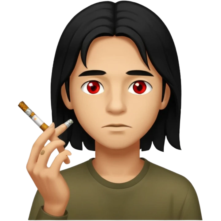young boy with black long hair smoking weed emoji