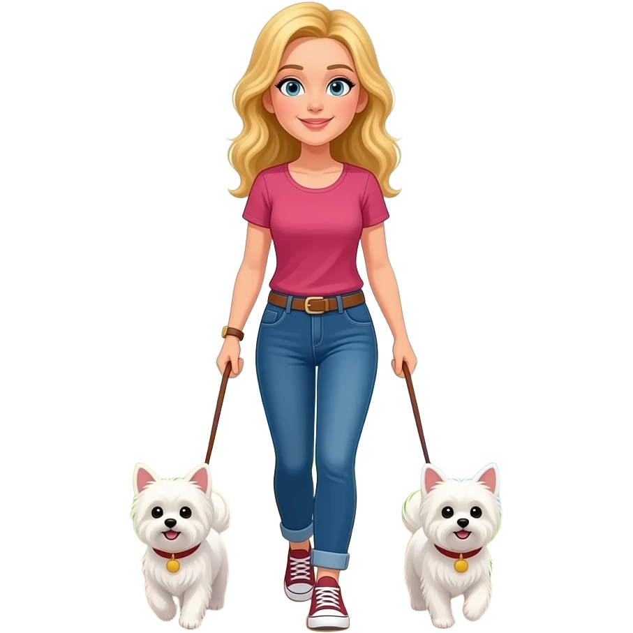 Emoji Vrouw blond haar wandeld met kleine malthes langs rivier emoji