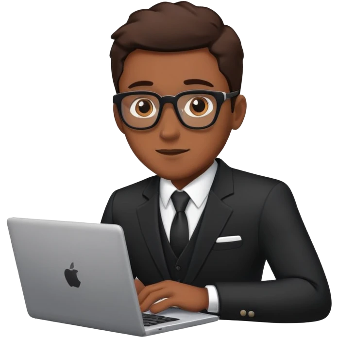 Man in black business suit with laptop emoji