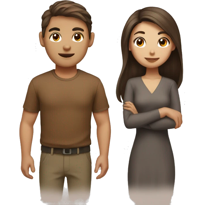 Brown haird asian girl with brown haired guy emoji