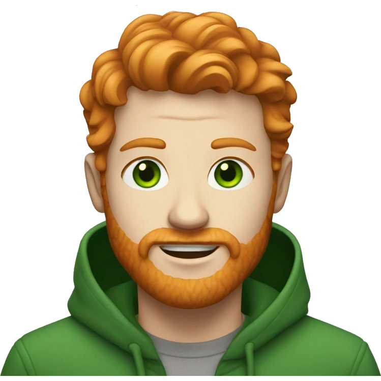 Ginger guy in hoodie with green eyes emoji