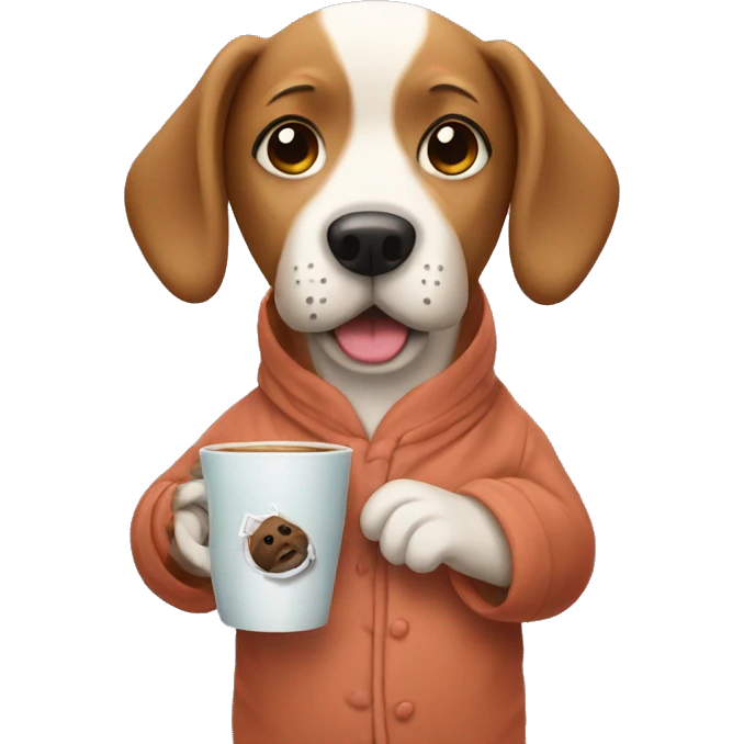 Dog drinking coffee in pijama emoji