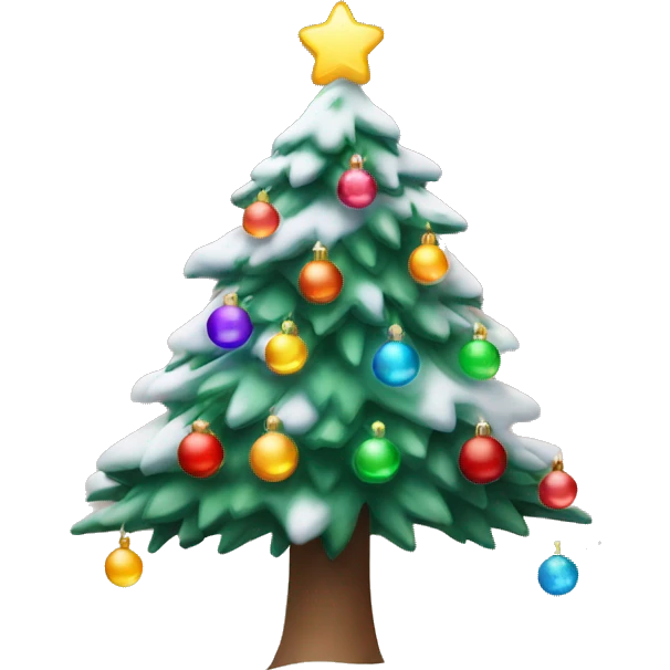 Snowy Christmas tree with colorful lights and ornaments   emoji
