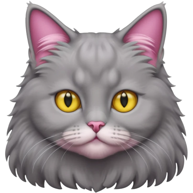 grey fluffy british long hair cat with yellow eyes straight fluffy hair rosa ears and grey rosa nose emoji