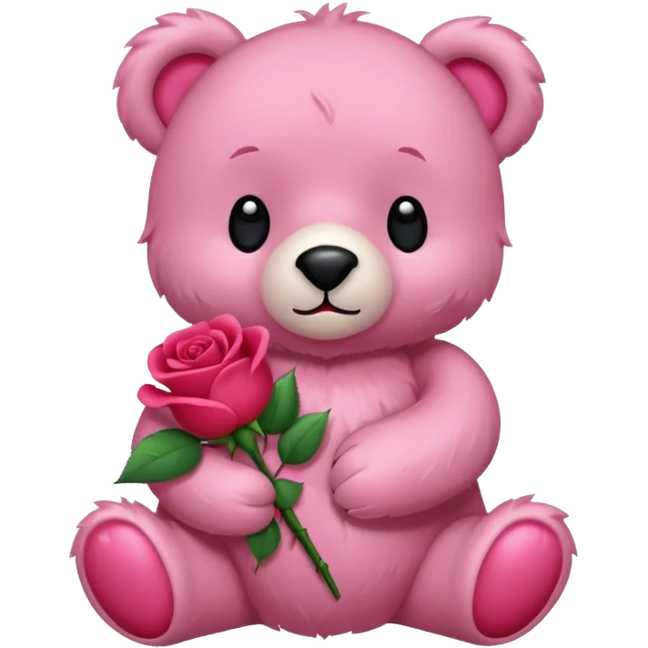 One pink bear with red rose  emoji