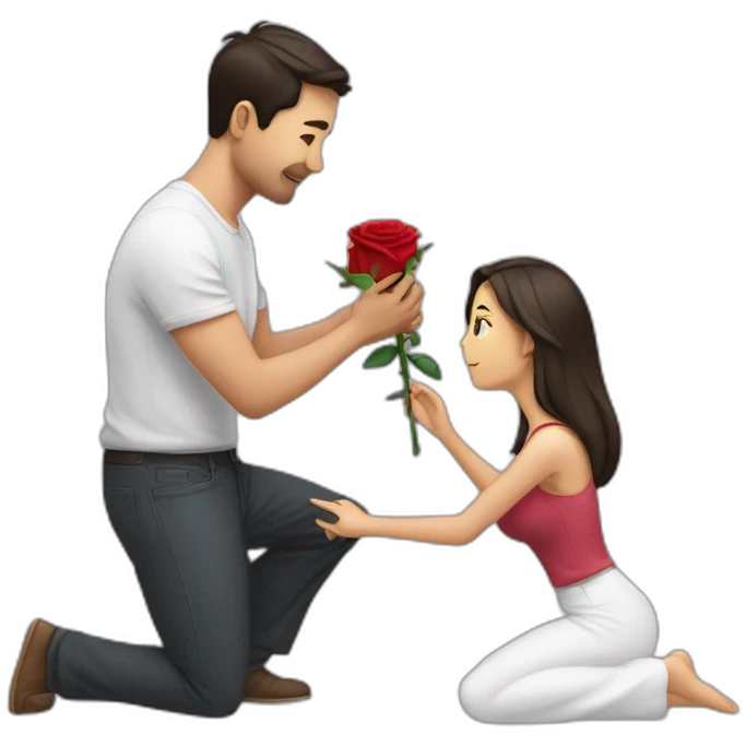 Man proposing to his girlfriend with rose in his hand and by kneeling down emoji