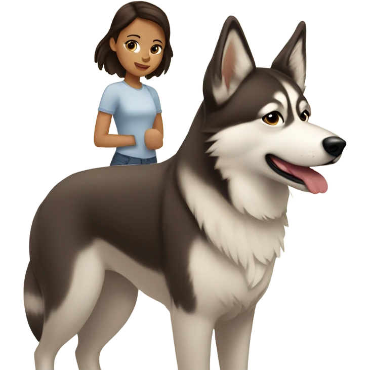 A brunette girl next to a beige  Husky emoji