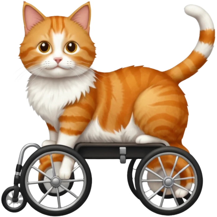 disabled orange tabby and white cat using cat wheelchair emoji