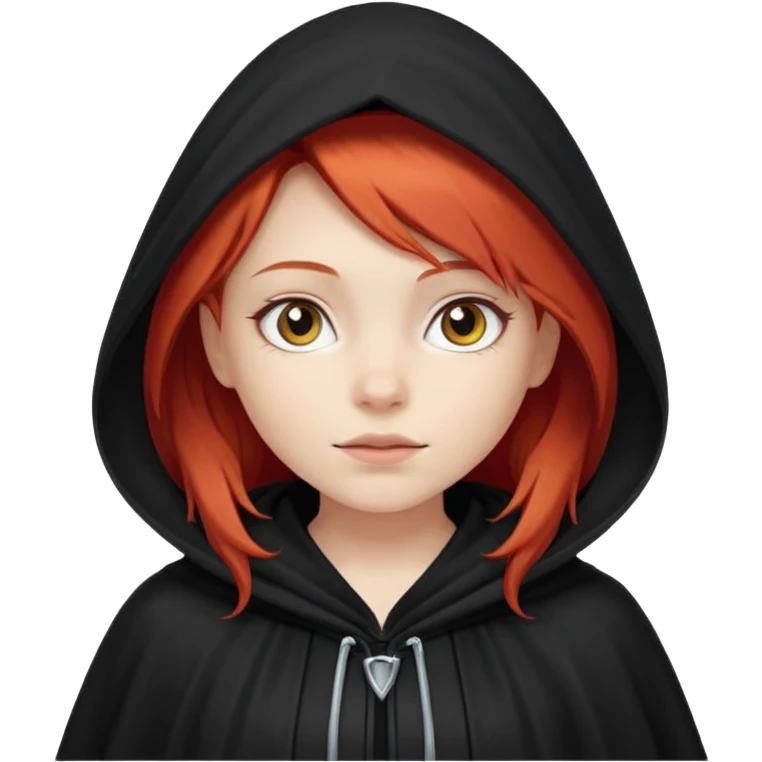 white-skinned girl with red hair wearing a black cloak with a hood emoji