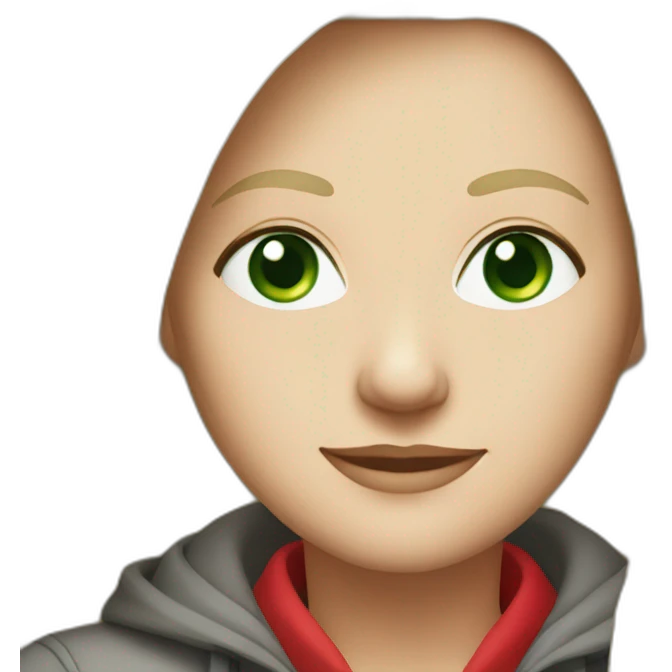 28 old women, white skin, long straight blond hair, green eyes, red shirt in a gray jacket emoji