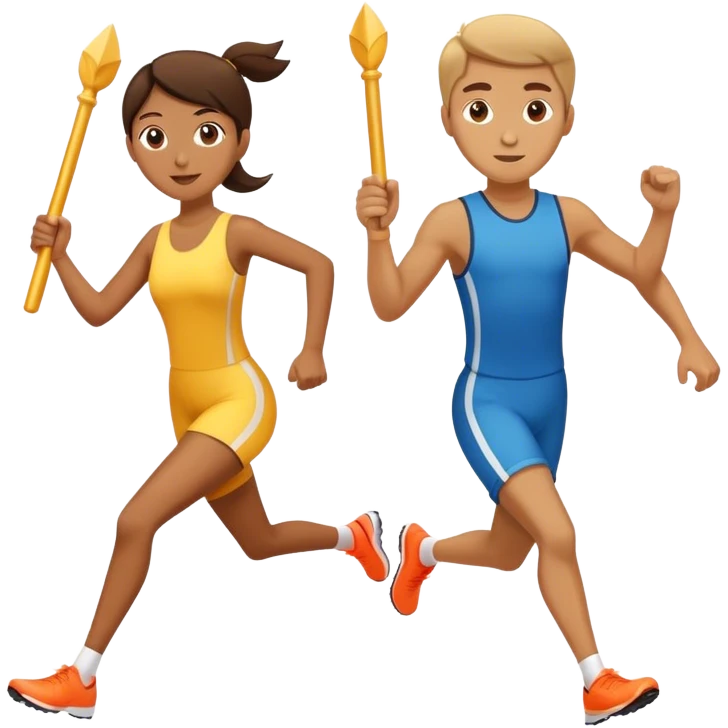 A couple in a relay race, passing a baton  emoji