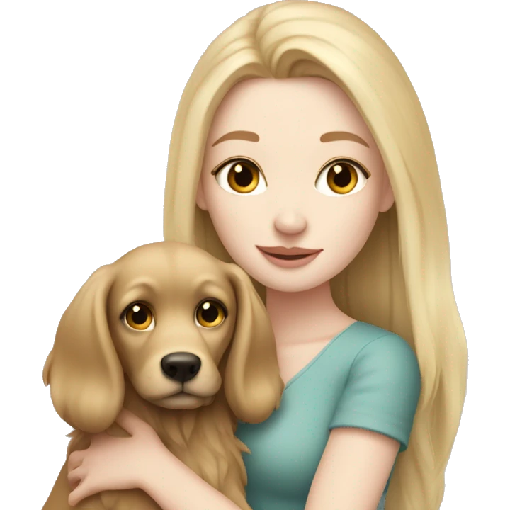pretty woman with pale skin, very long blonde hair hugging a dog emoji