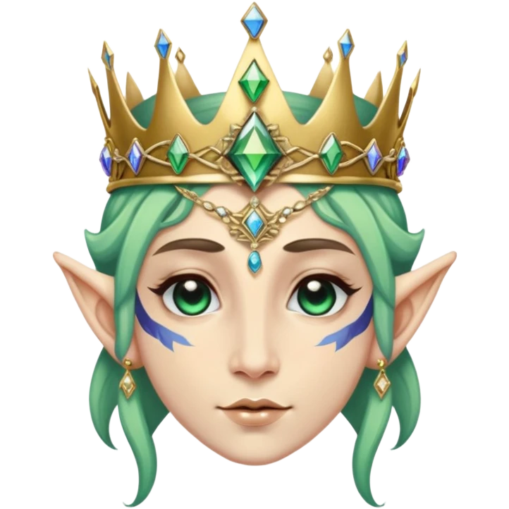 elf face wearing a bismuth mask, extremely detailed jewelry and crown emoji