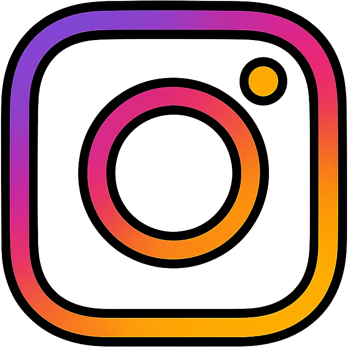 Instagram logo, outlined style, white background, colorful gradient lines emoji