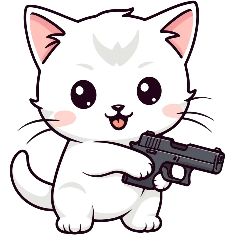 cute white kitten with a glock emoji