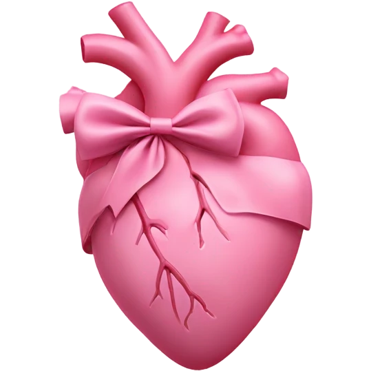 Pink anatomical heart pastel pink with pink bow tie on top emoji