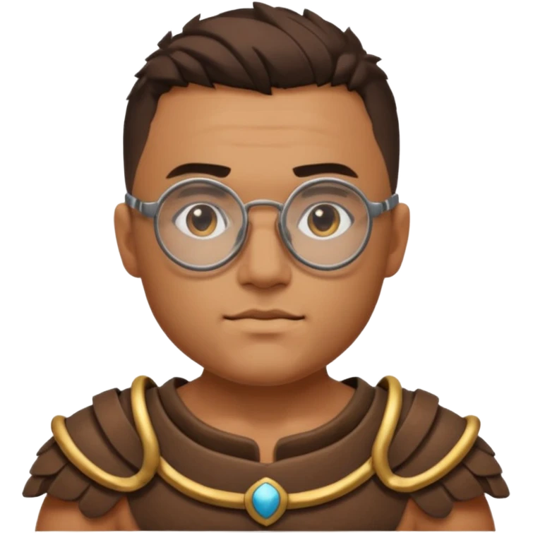 Xeko, wearing gladiator cloth, big round glassed emoji