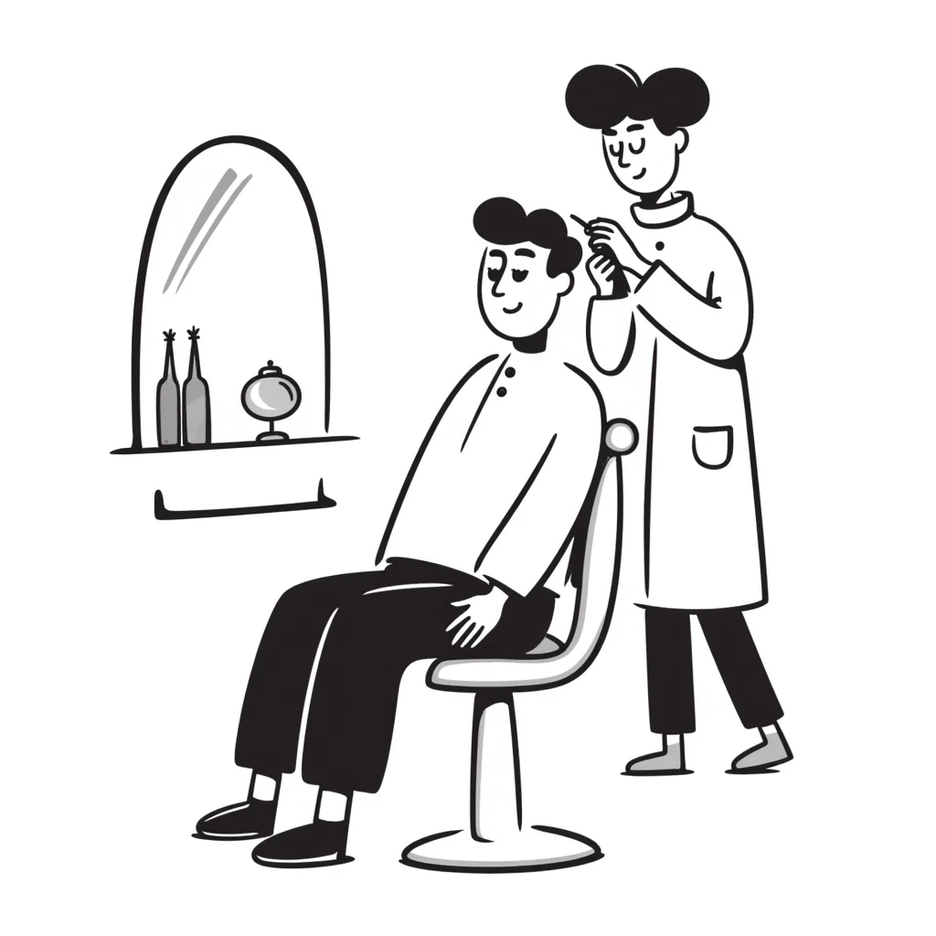 a soldier man getting a haircut, hand drawn doodle style emoji