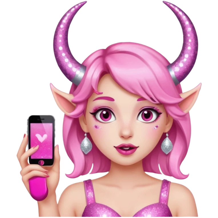 glitter pink girl naughty selfie glitter pink horns emoji