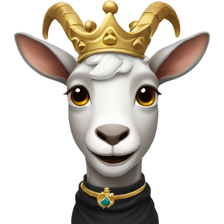 Goat with horns wearing a black sweater and royal crown emoji