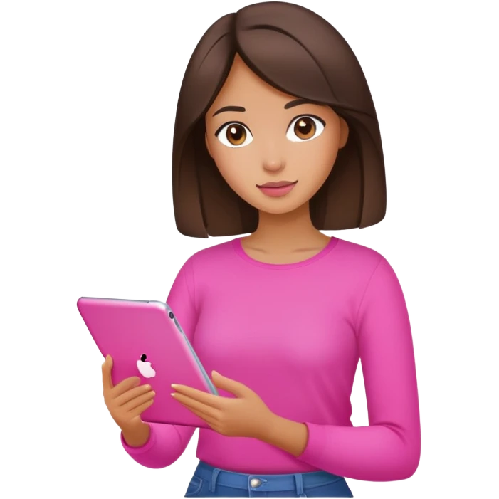 Girl artist brunette with pink iPad in her hand emoji