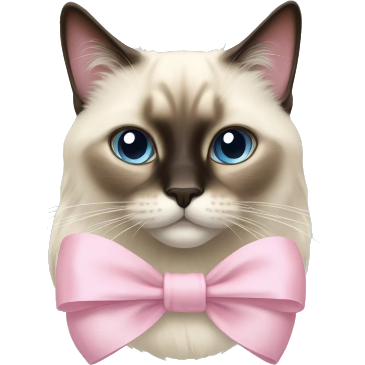 Long haired Siamese cat with pastel pink bow emoji