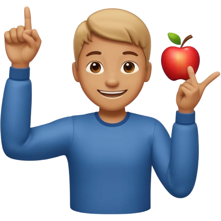 emoji of a cheerful cartoon person pointing down at the ground with both hands — standing straight, smiling confidently, arms bent and both index fingers extended downward — simple background, bright lighting, clean expressive Apple emoji design, playful and clear “here” meaning emoji