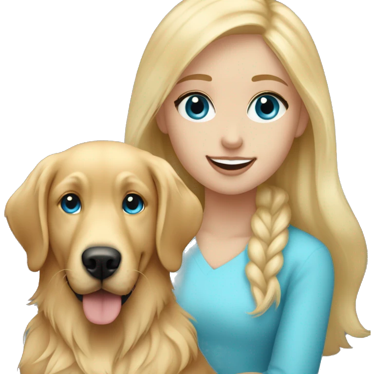 Blonde hair blue eyed girl with a golden retriever  emoji