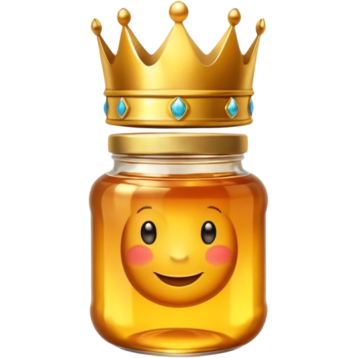 Honey jar filled with golden thick liquid, on top of the jar a big crown emoji