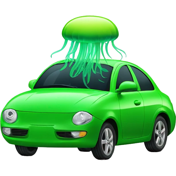 Jellyfish driving bright green car emoji
