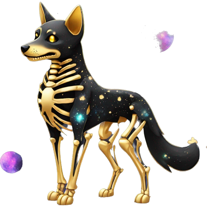 Black iridescent dog fox zombie skeleton gold mechanical nebula galaxy stars flowers fairy lights vintage emoji