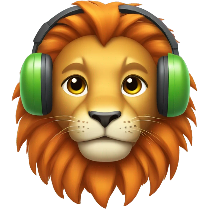 Cute Lion wearing helmet and headset as call center in orange and green theme emoji
