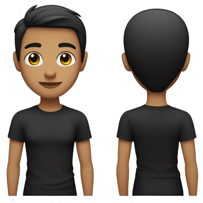 Create an emoji of a non gendered person with short black hair, medium skin tone, wearing a black t-shirt, arms crossed, and a neutral standing position emoji