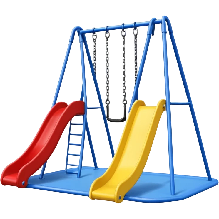 playground with one yellow slide, one blue swing, red frame, no trees emoji