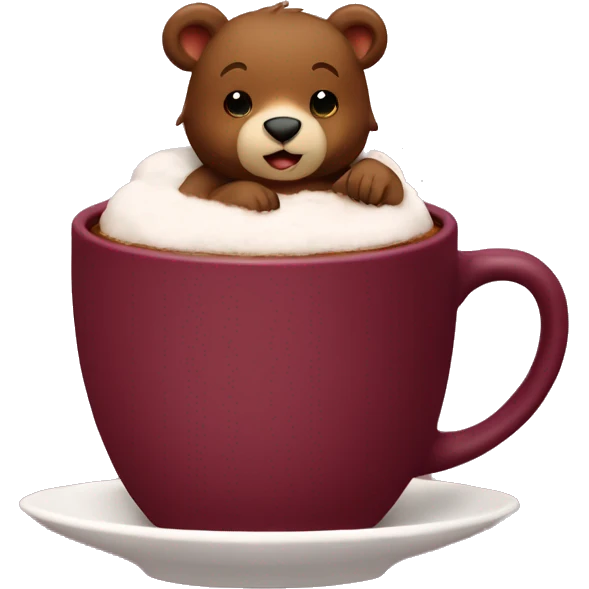 Baby bear inside of a cup of hot cocoa. Burgundy colored cup.  emoji