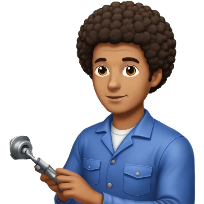 Tanned guy with short Afro working in car factory emoji