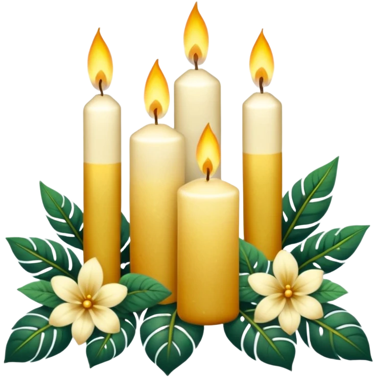 Aesthetic scenic romantic vintage styled beautiful gorgeous holy divine spiritual pretty elegant sparkly shiny scene of Candles, flowers, plants leaves, scenic aesthetic scenery emoji