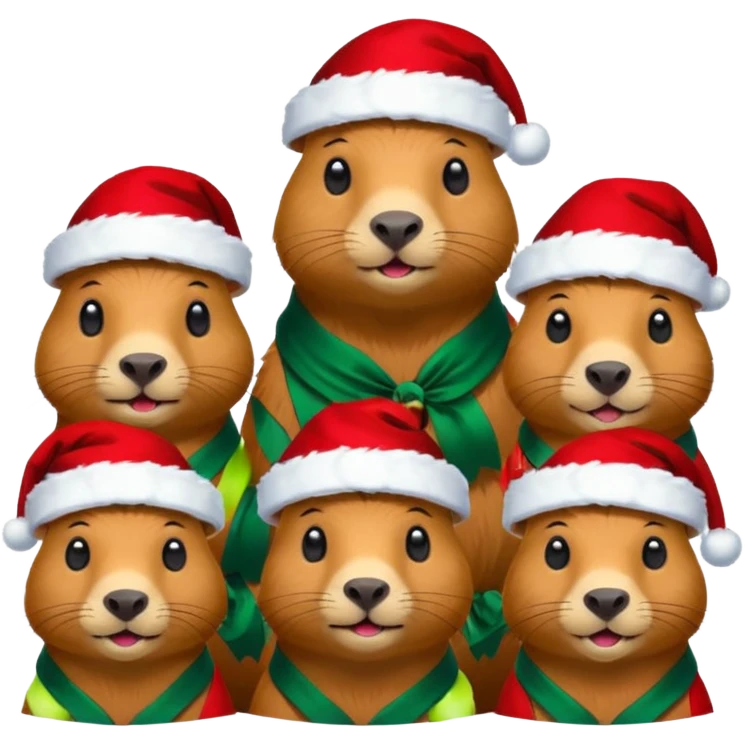Capybara con gorrito de navidad con un montón de poses para paquete de sticker de WhatsApp  emoji