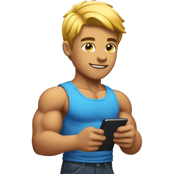 muscular boy with a smartphone emoji