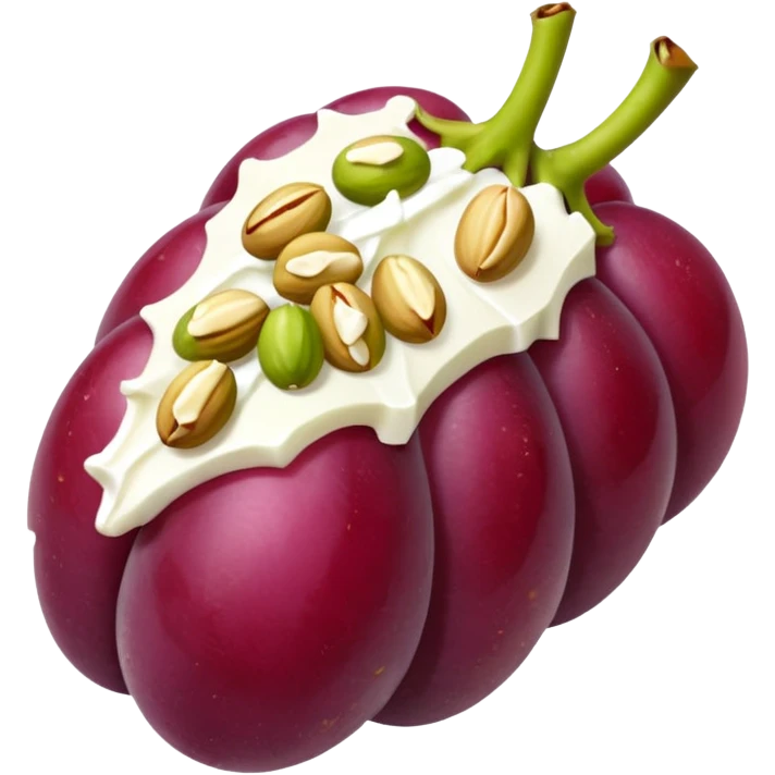 a red seedless grape covered in goat cheese rolled in pistachios drizzled with honey  emoji