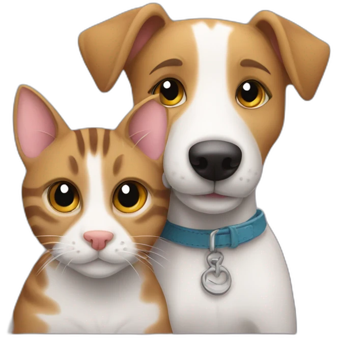 Tabby cat and Jack Russell dog hugging emoji