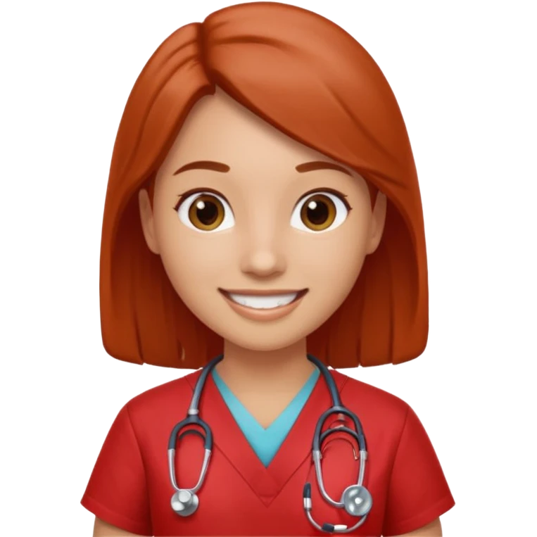 Medical assistant wearing redish scrubs with sethscope  emoji