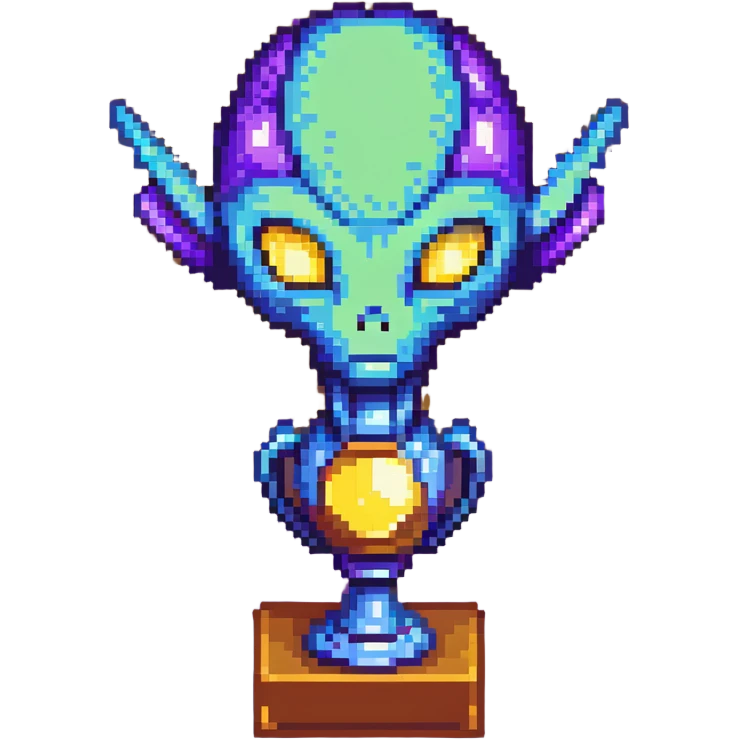 An alien trophy with cosmic colors of the universe, deep space blues and purples emoji