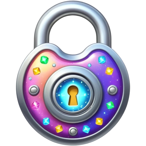 A magical lock with colorful sparkles and mystical glow around it emoji