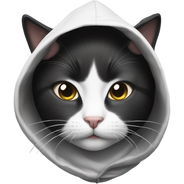 Black and white Cat wearing a hood emoji